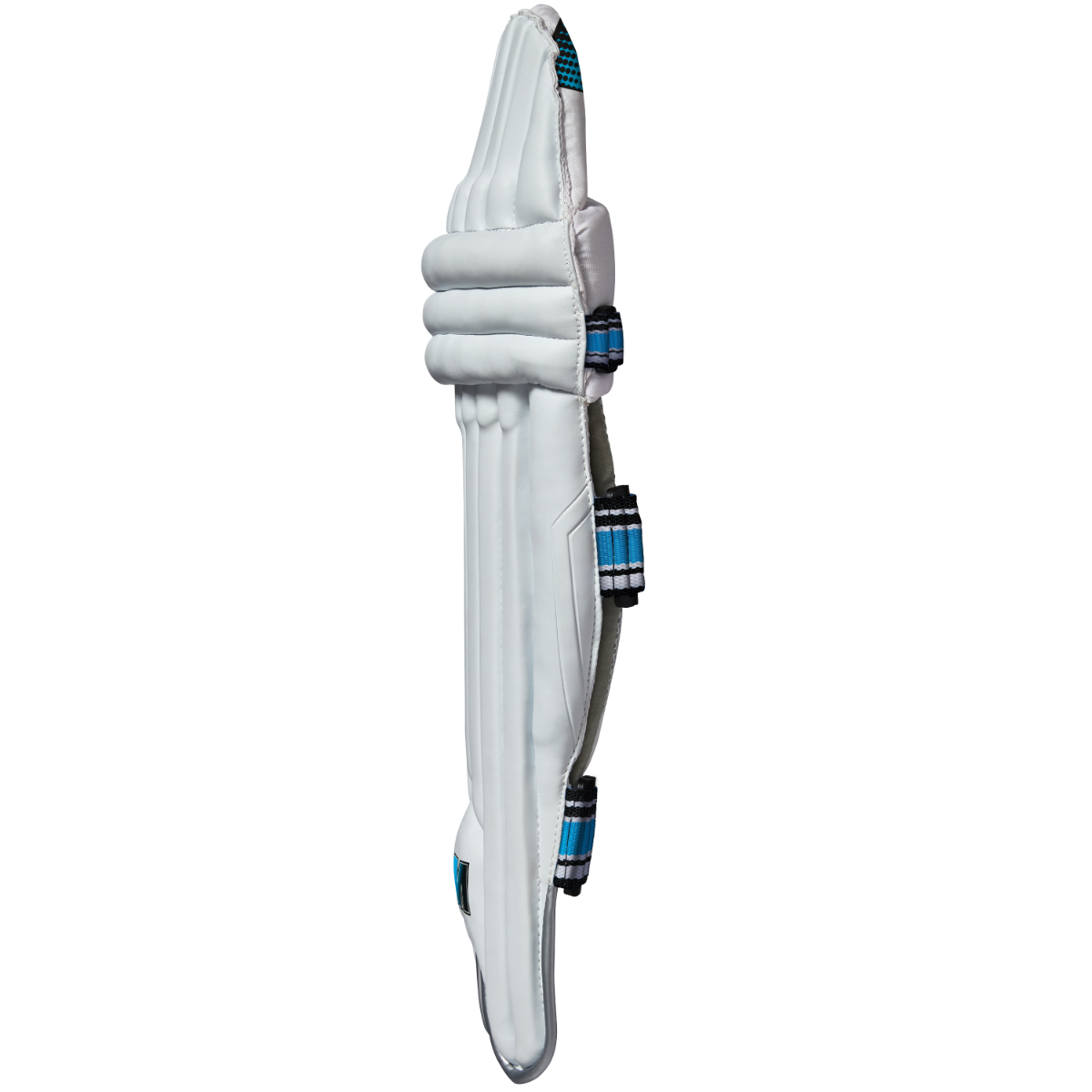 Gunn & Moore CRICKETGM batting pads with protective knee and shin guards, white with black accents, designed for cricket players