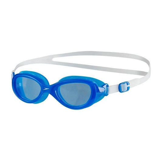 Junior Speedo Futura Classic swimming goggles with clear lenses and adjustable strap, designed for comfortable fit and visibility.