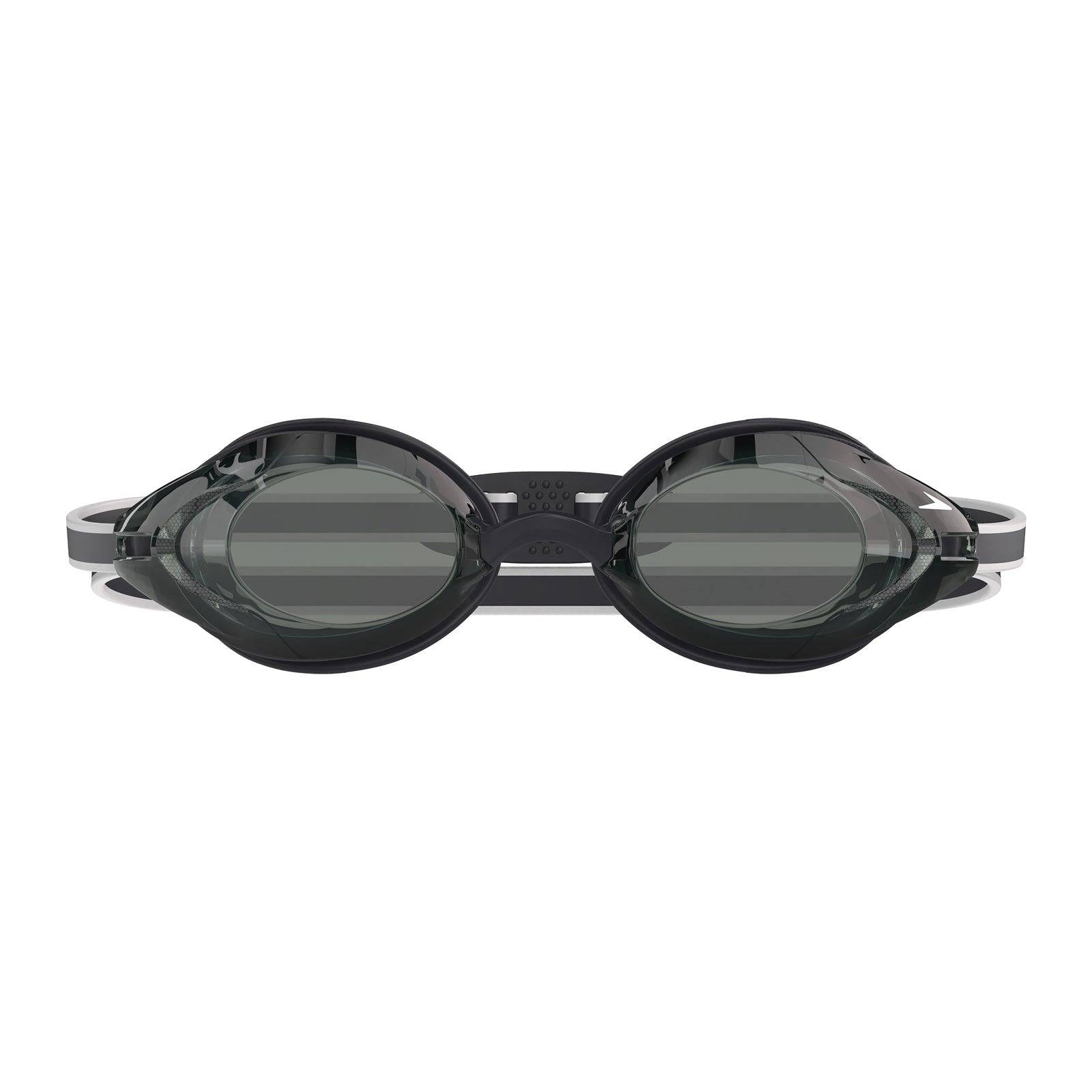 Allsports Superstore Speedo Vanquisher 3.0 swim goggles with clear lenses and adjustable straps, designed for competitive swimming.