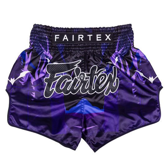 Fairtex BS-Halloween Muaythai Shorts in Twilight with vibrant Halloween-themed design and lightweight athletic fabric for fighters.