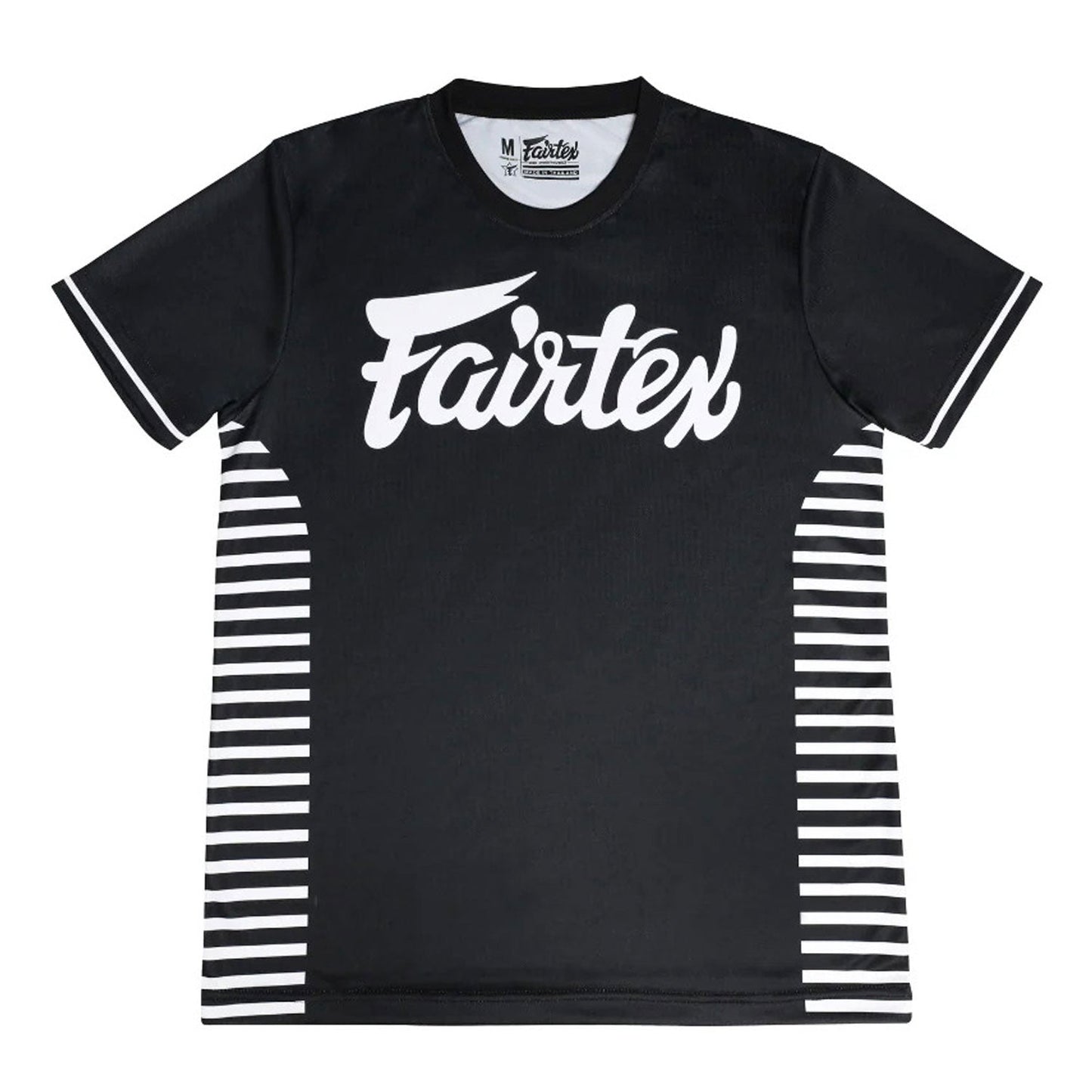 Fairtex TST353 Dri-Fit T-Shirt in black with ONE Lumpinee logo, designed for athletic performance and comfort.