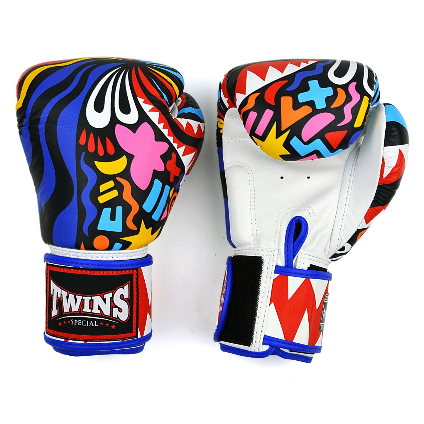 Twins Abstract Muay Thai Boxing Gloves White-Blue