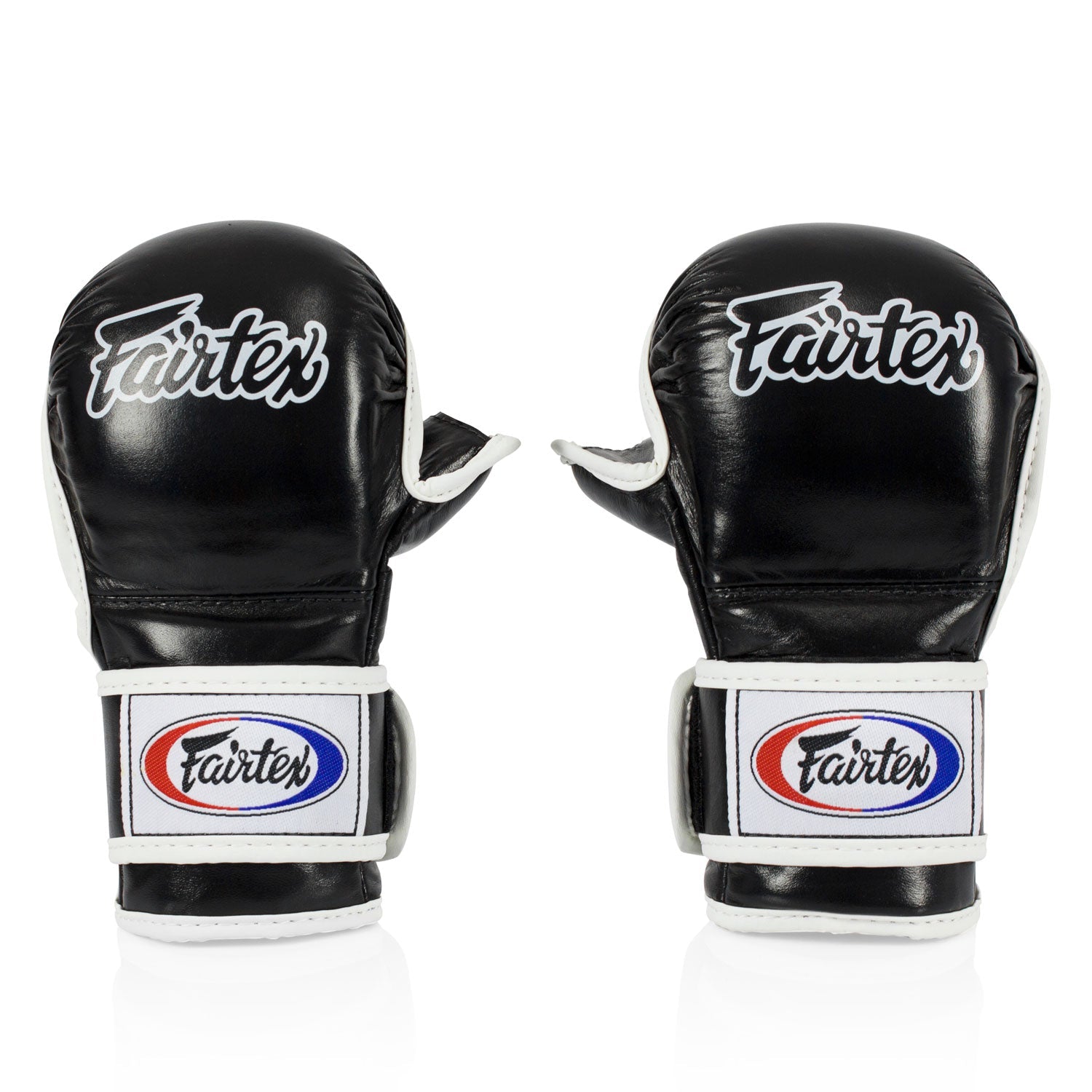 Fairtex MMA sparring gloves in black for martial arts training, featuring durable construction and secure wrist support.