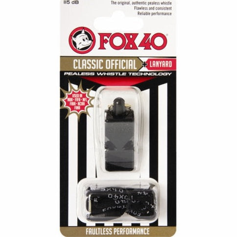 Official Fox 40 Refs. (Black) Whistles + Wrist Strap