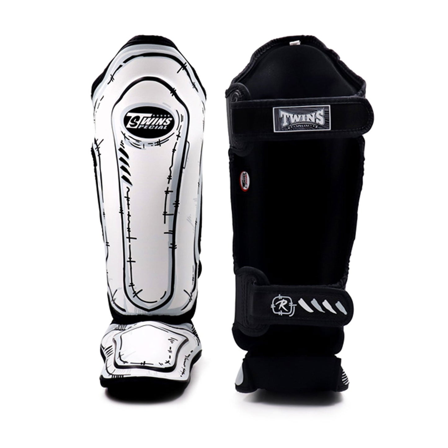 Twins Comic Muay Thai Boxing Shin Pads White Leather