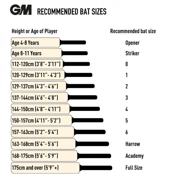 Gunn & Moore GM Mana 404 English Willow cricket bat with size infographic showing dimensions and features.