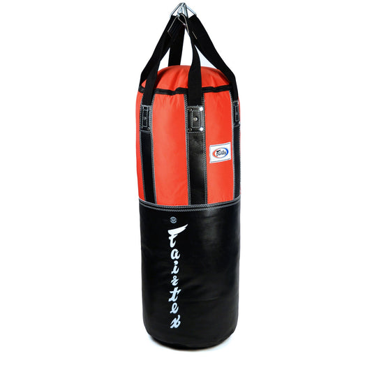 Fairtex Muay Thai Boxing Extra Large Leather Heavy Bag Black-Red (FILLED)