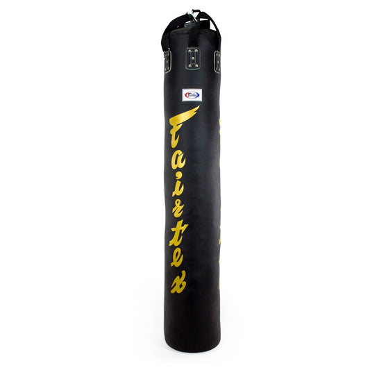 Fairtex 6ft Muay Thai Boxing Banana Bag Black-Gold (FILLED)