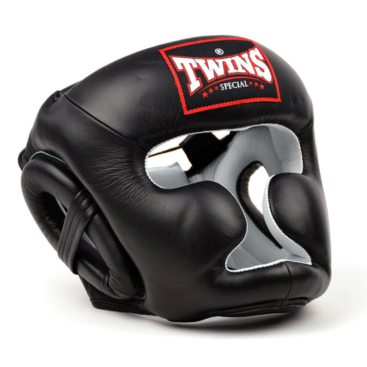 Twins Muay Thai Boxing Leather Sparring Headguard Black