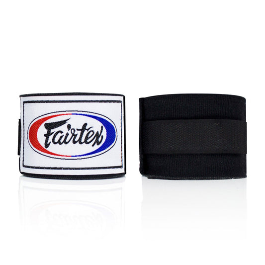Fairtex black 4.5m hand wraps for boxing and martial arts, showing tightly wrapped fabric for wrist support and protection.