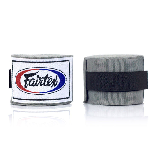 Fairtex HW2 180-inch grey handwraps for boxing and martial arts, made of durable sporting goods material.