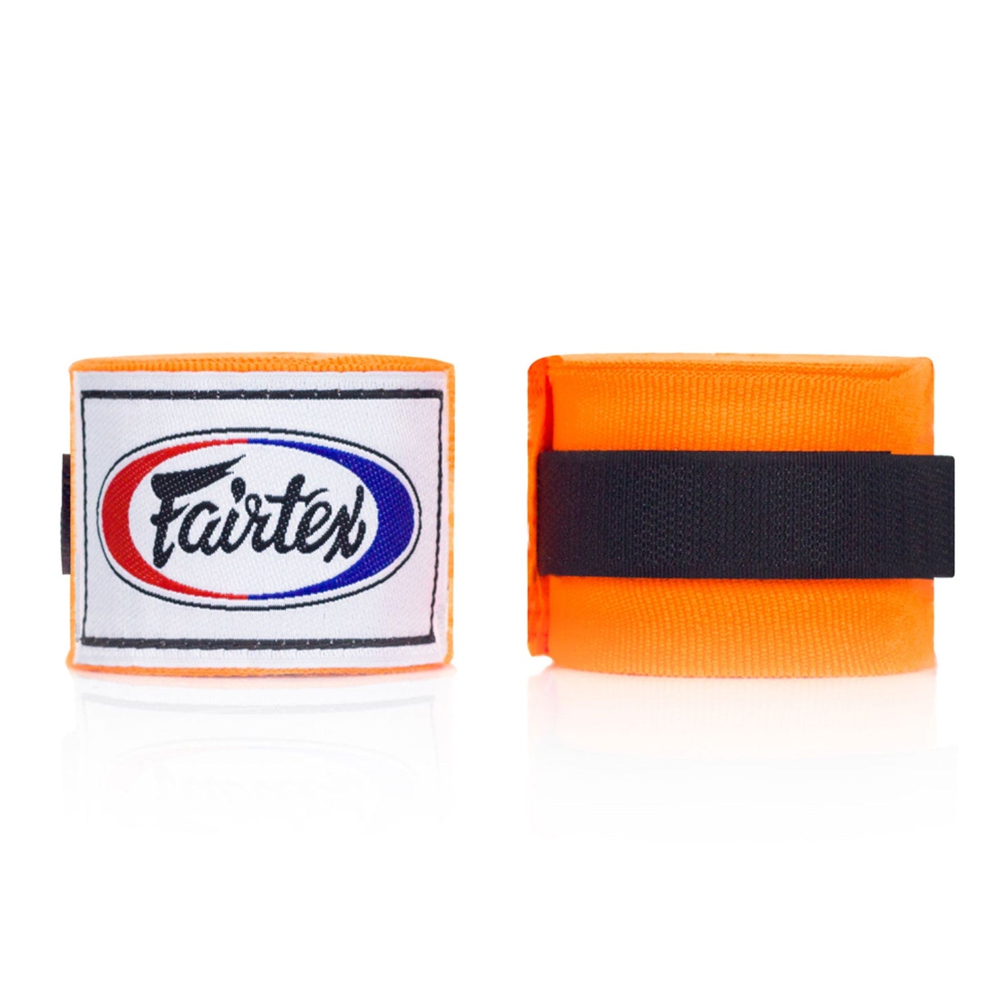 Fairtex HW2 180-inch orange handwraps for boxing and martial arts training, showing the bright orange fabric and wrapping detail.