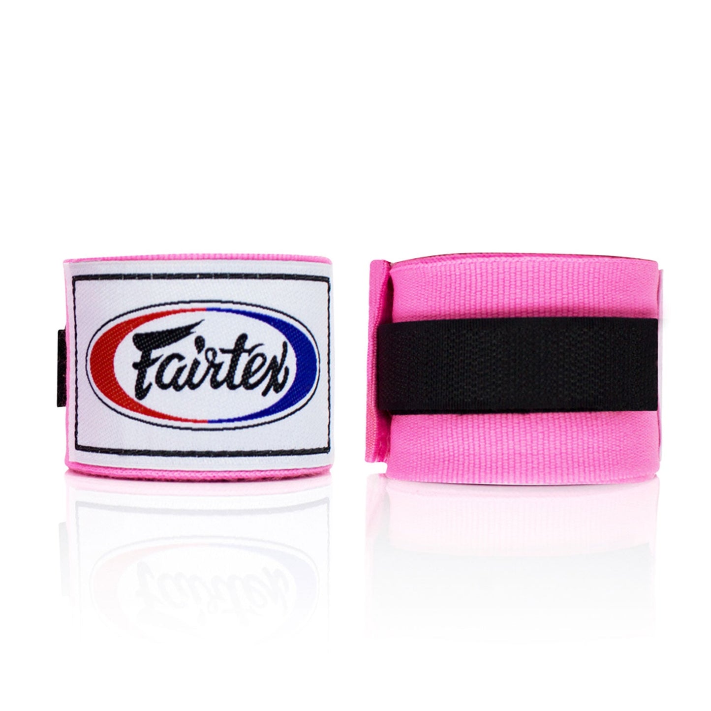 Pink Fairtex 4.5m handwraps for boxing and martial arts, shown rolled out with quality stitching and branding.