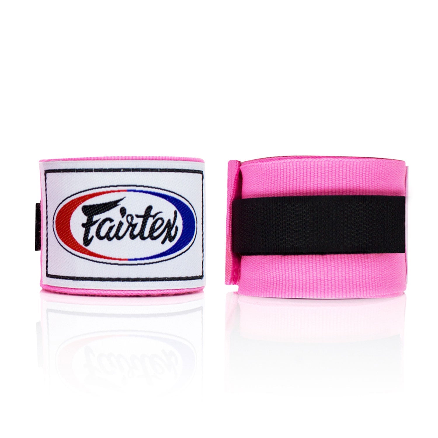 Pink Fairtex 4.5m handwraps for boxing and martial arts, shown rolled out with quality stitching and branding.