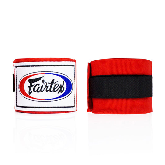 Red Fairtex HW2 180-inch handwraps for boxing and martial arts, shown wrapped around a boxing glove.
