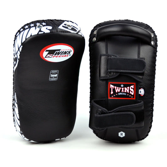 Twins Muay Thai Boxing Curved Leather Thai Kick Pads Black