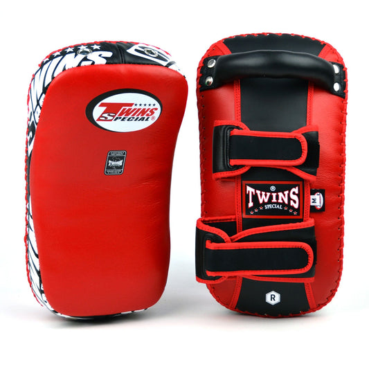 Twins Curved Leather Thai Kick Pads Red-Black
