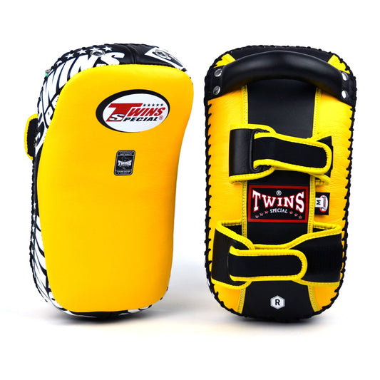 Twins Curved Leather Thai Kick Pads Yellow-Black