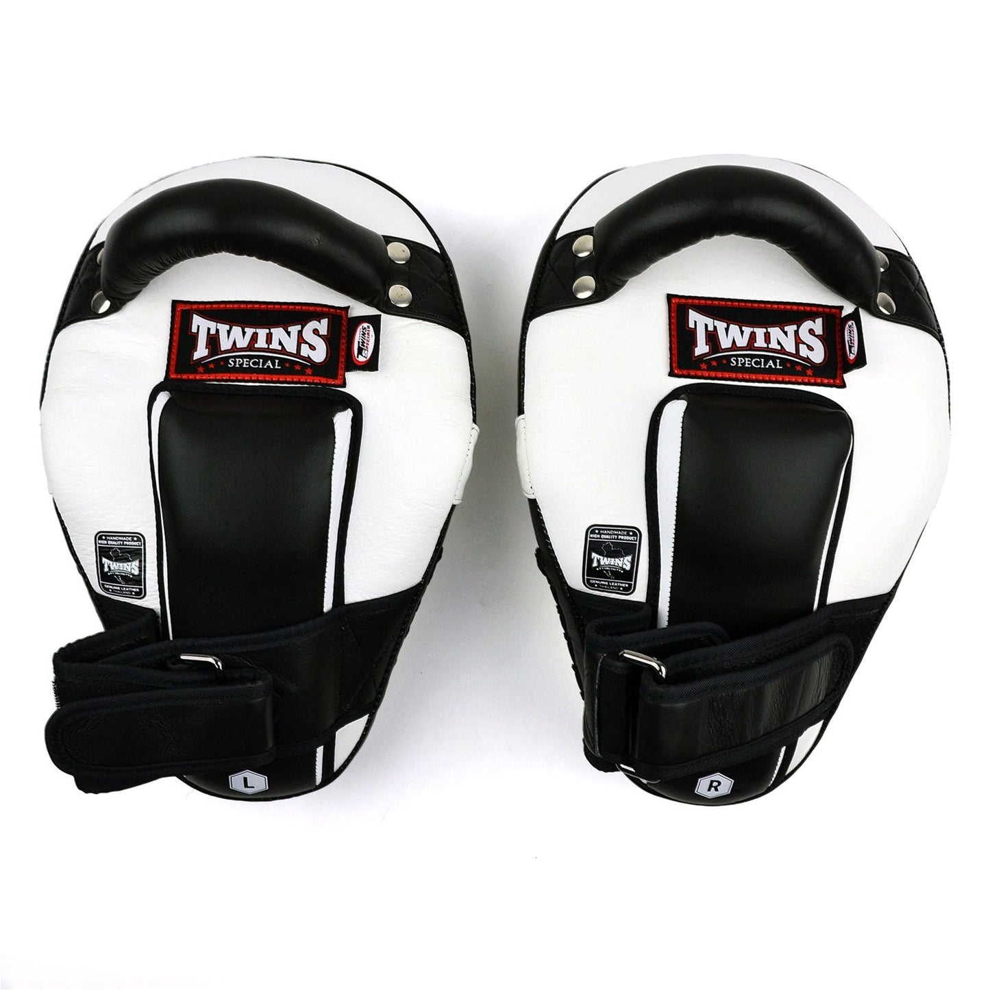 Twins Muay Thai Boxing Curved Leaf-Shape Kick Pads White-Black