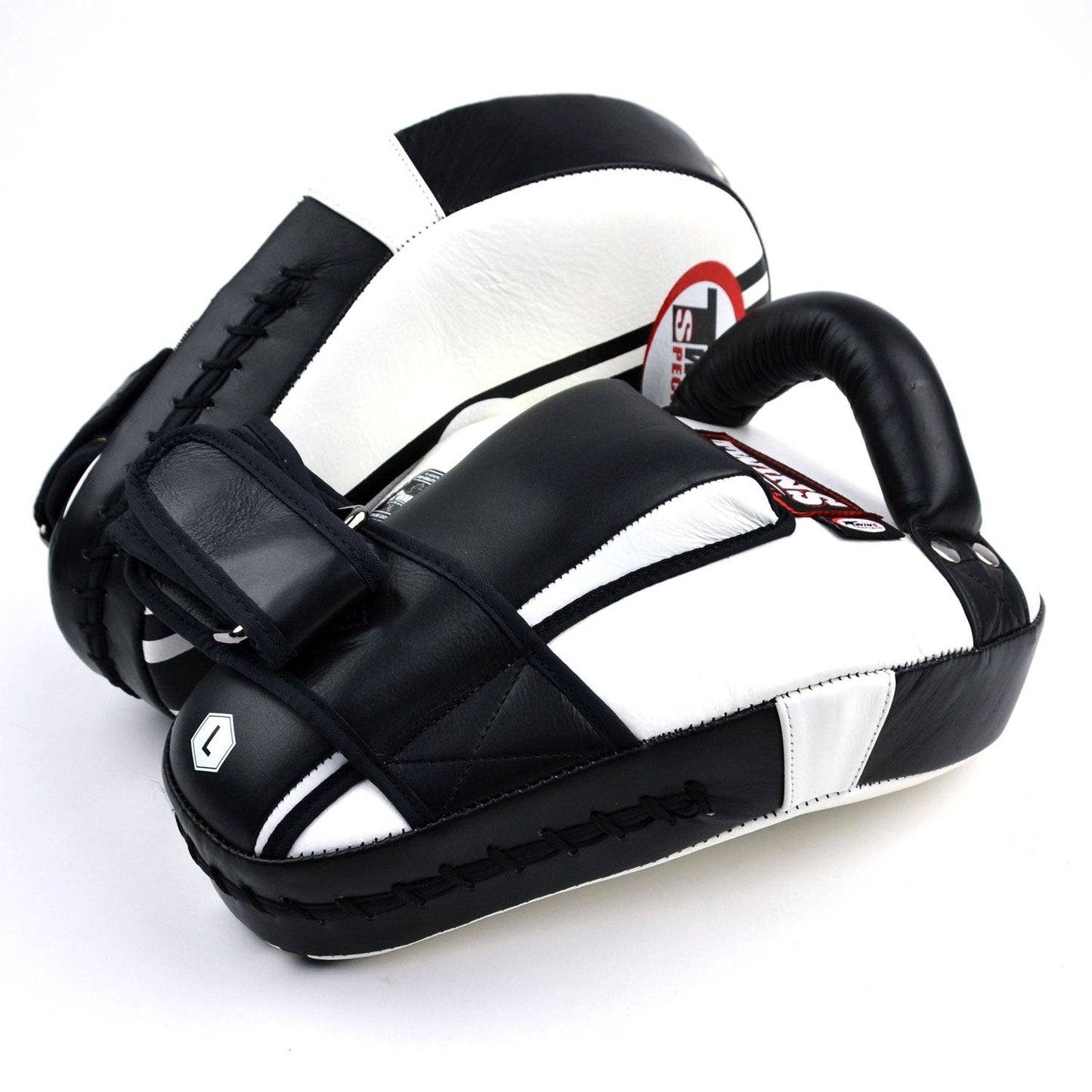 Twins Muay Thai Boxing Curved Leaf-Shape Kick Pads White-Black