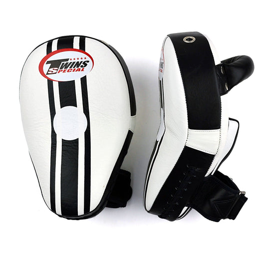 Twins Muay Thai Boxing Curved Leaf-Shape Kick Pads White-Black