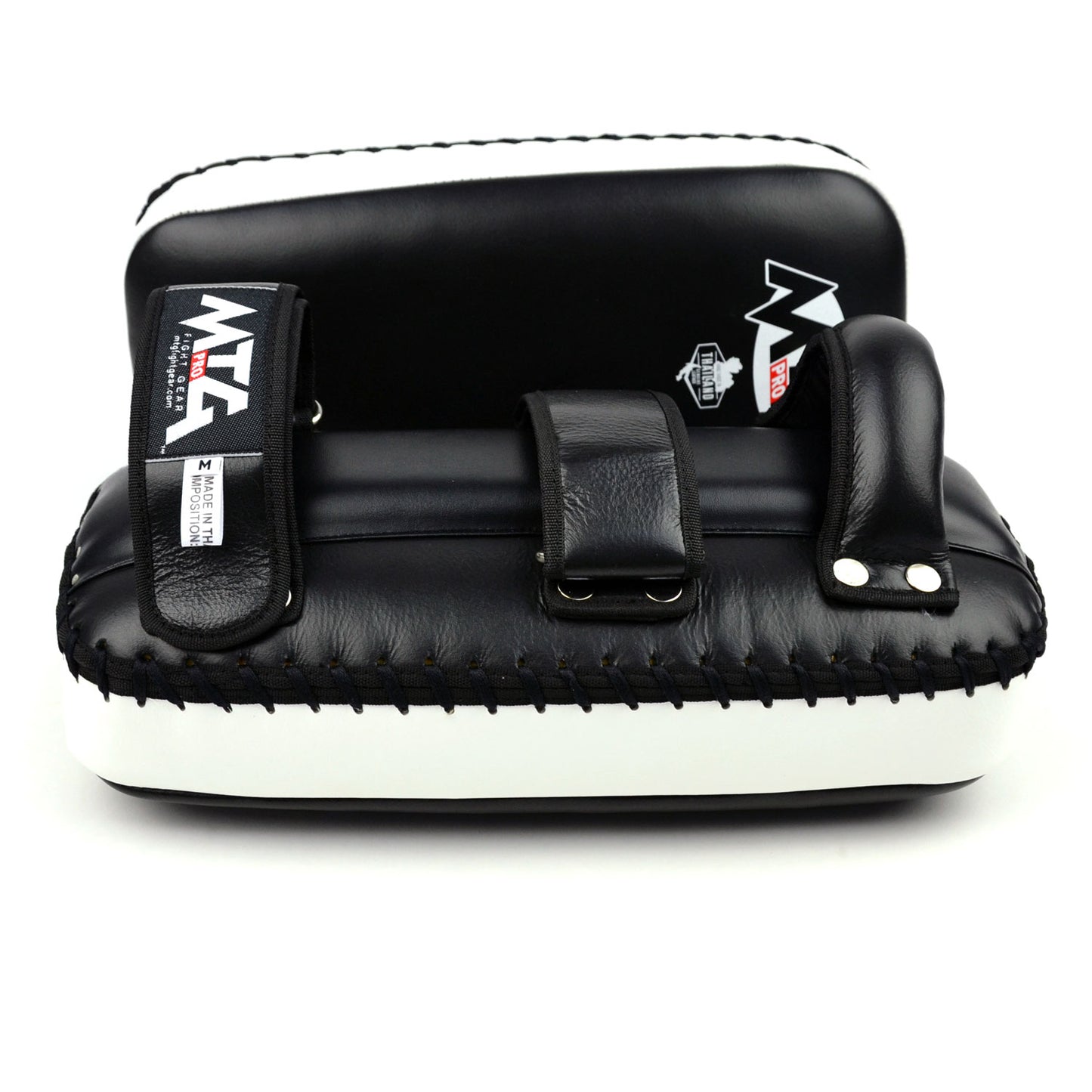 KPL2 MTG Pro Black-White Leather Thai Kick Pads