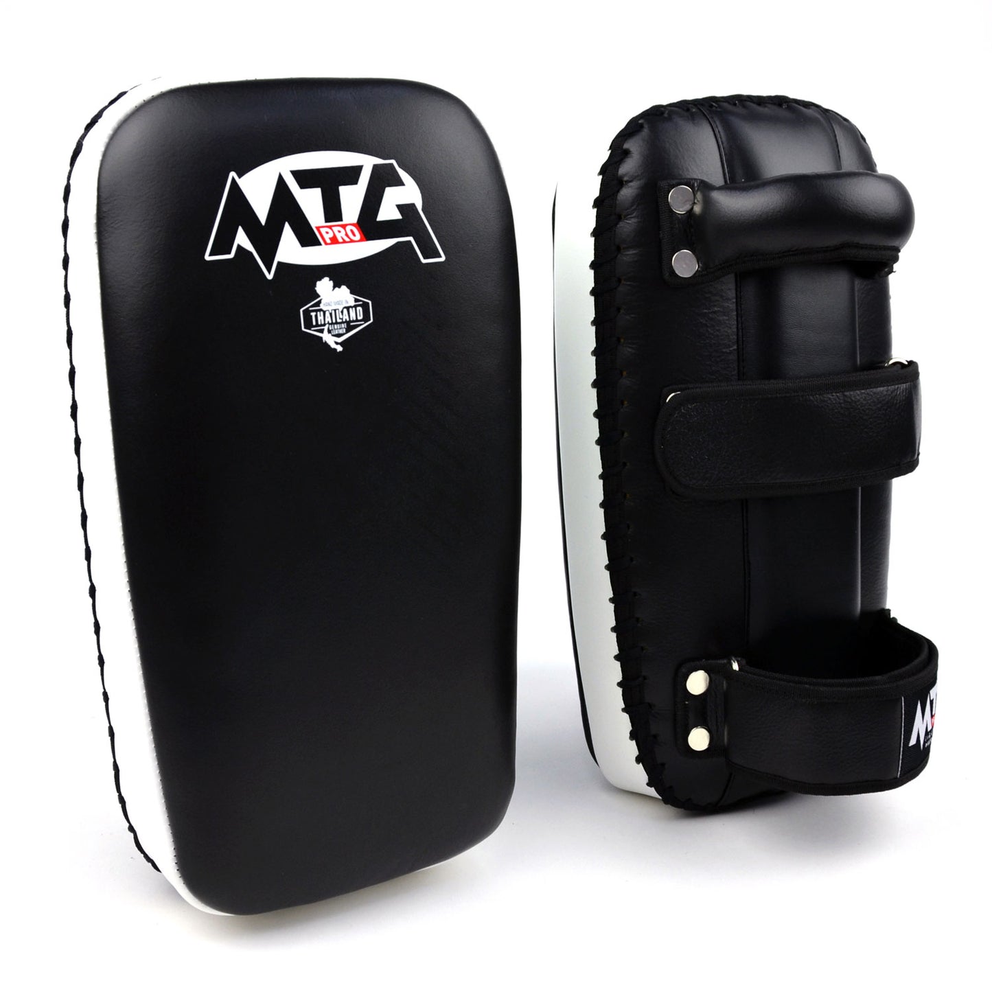 KPL2 MTG Pro Black-White Leather Thai Kick Pads