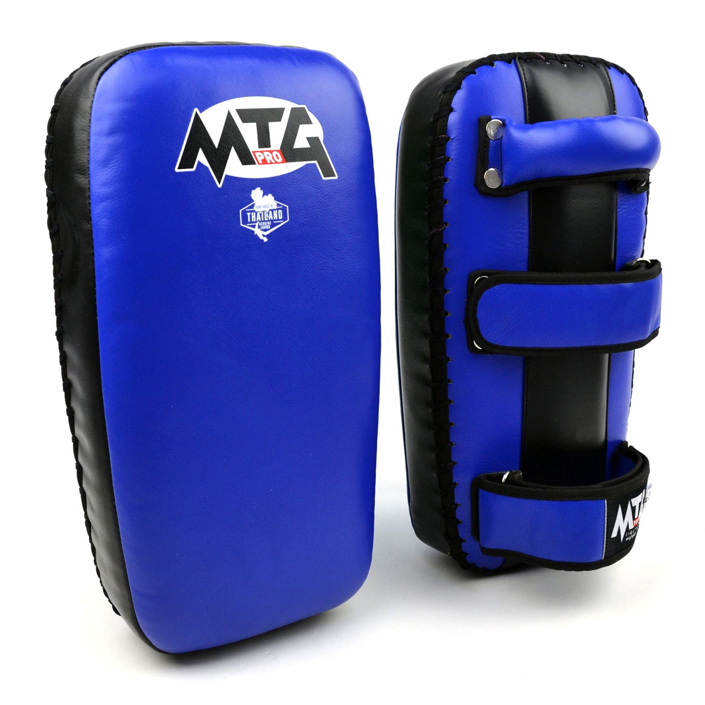 KPL2 MTG Pro Blue-Black Leather Thai Kick Pads