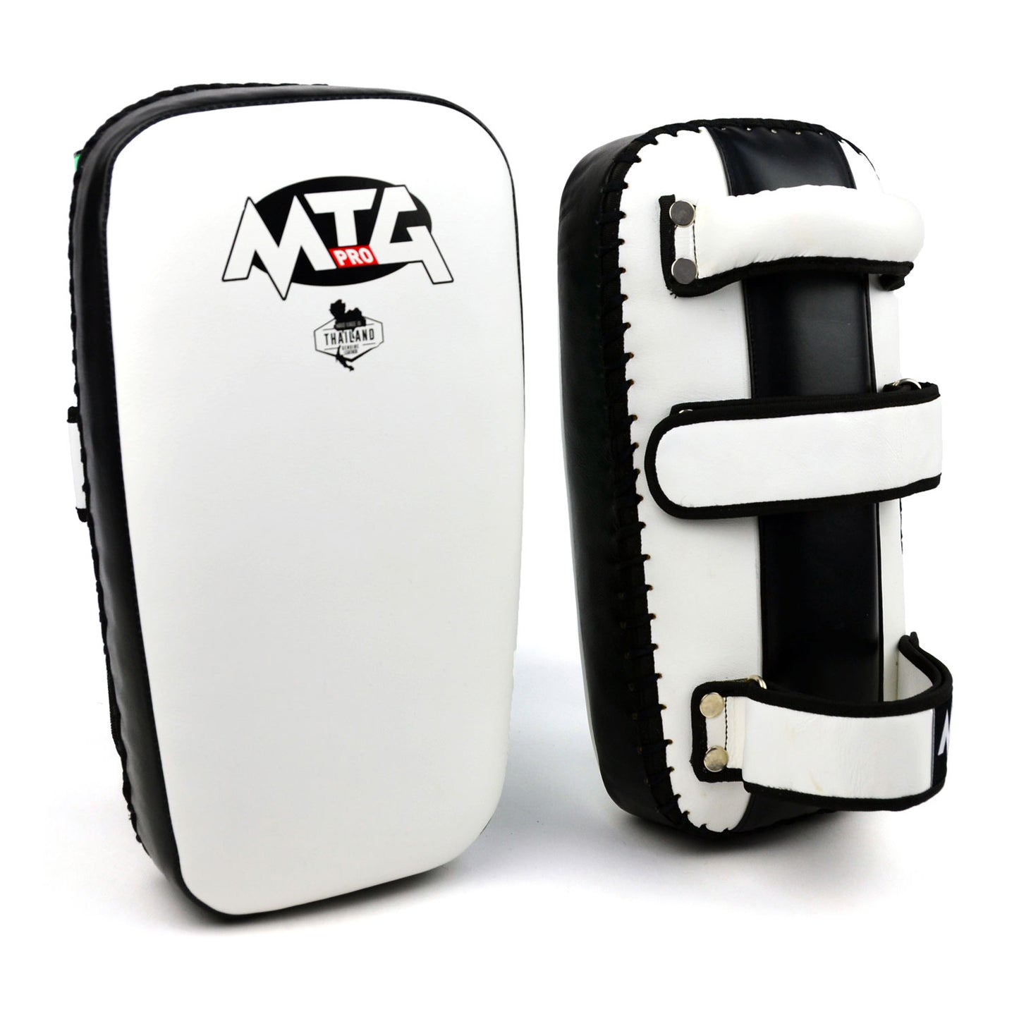 KPL2 MTG Pro White-Black Leather Thai Kick Pads