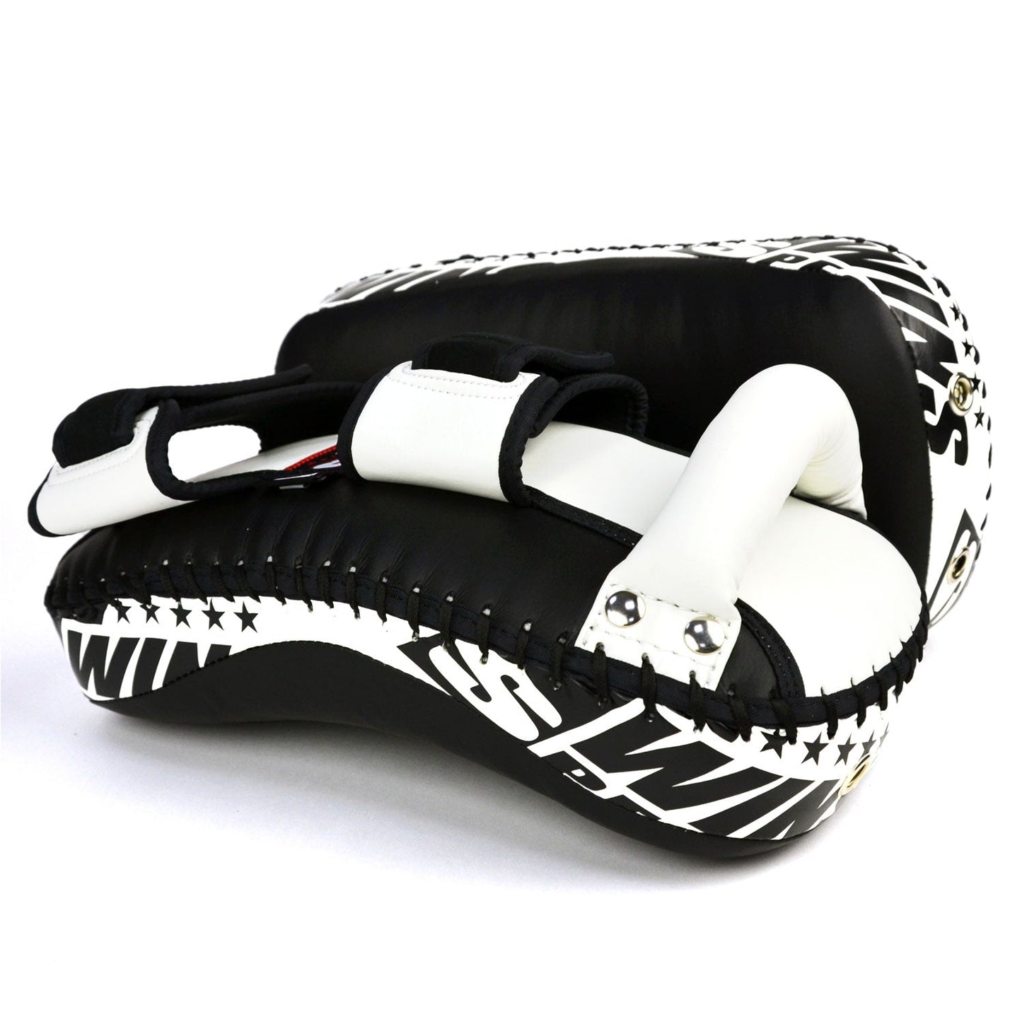 Twins Muay Thai Boxing Curved Synthetic Thai Kick Pads Black-White