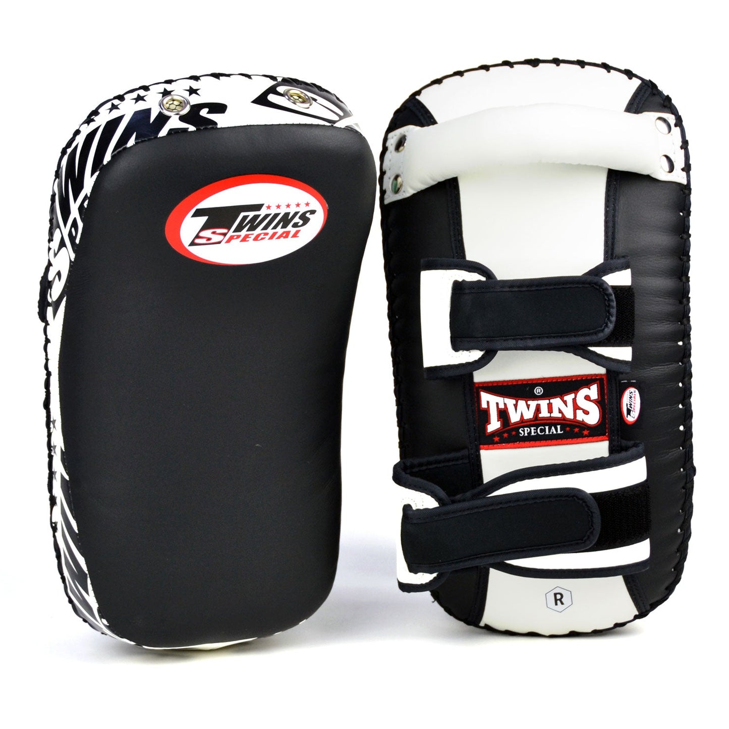 Twins Muay Thai Boxing Curved Synthetic Thai Kick Pads Black-White