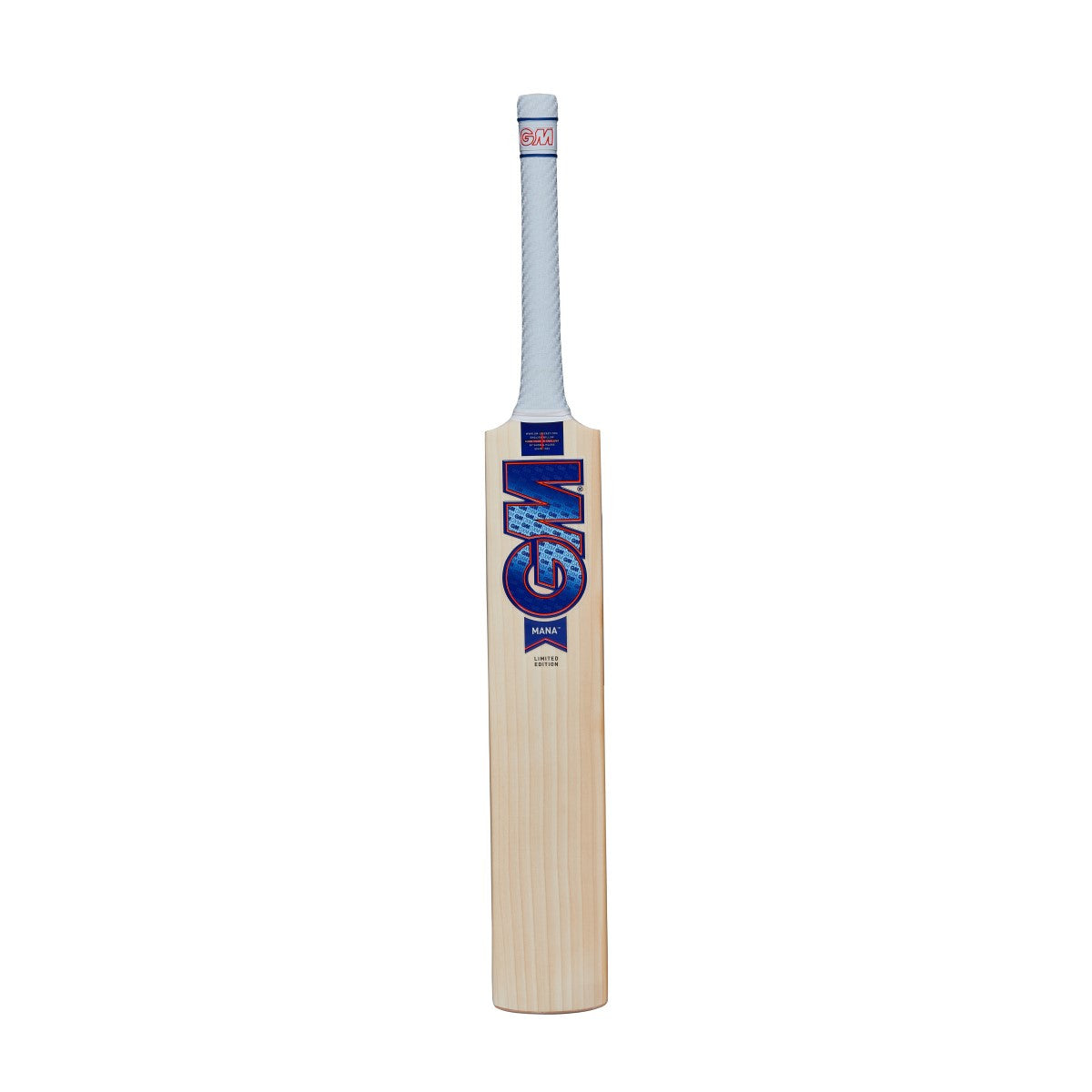 Gunn & Moore GM Mana 404 English Willow cricket bat with a sturdy wooden blade and grip, displayed front view.
