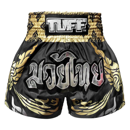 TUFF Muay Thai Shorts Thai King Of Naga Black