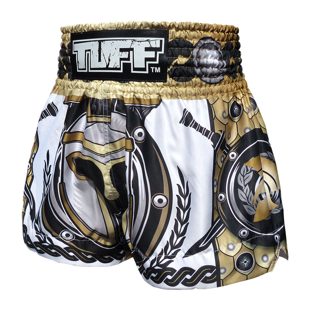 TUFF Muay Thai Shorts Golden Gladiator in White