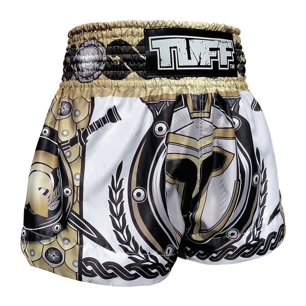 TUFF Muay Thai Shorts Golden Gladiator in White