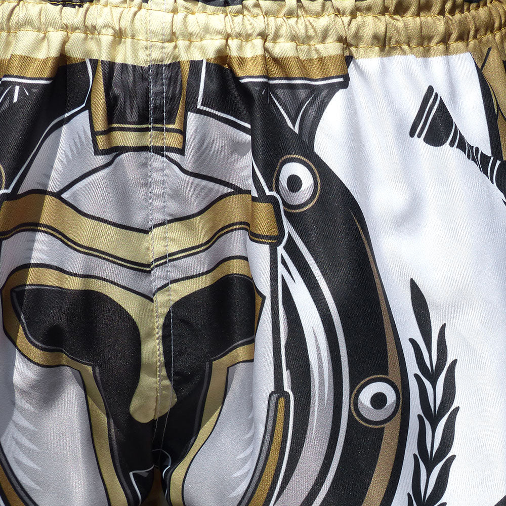 TUFF Muay Thai Shorts Golden Gladiator in White