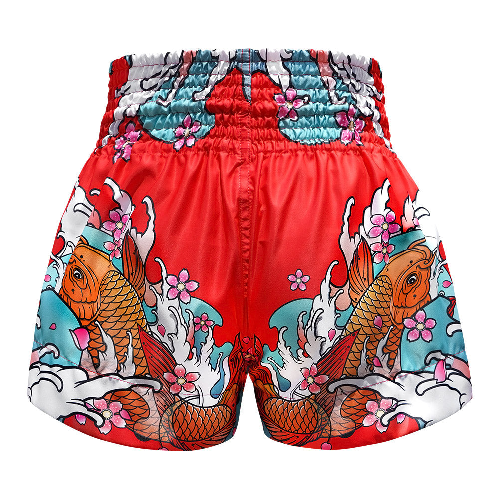 TUFF Muay Thai Shorts Red Japanese Koi Fish