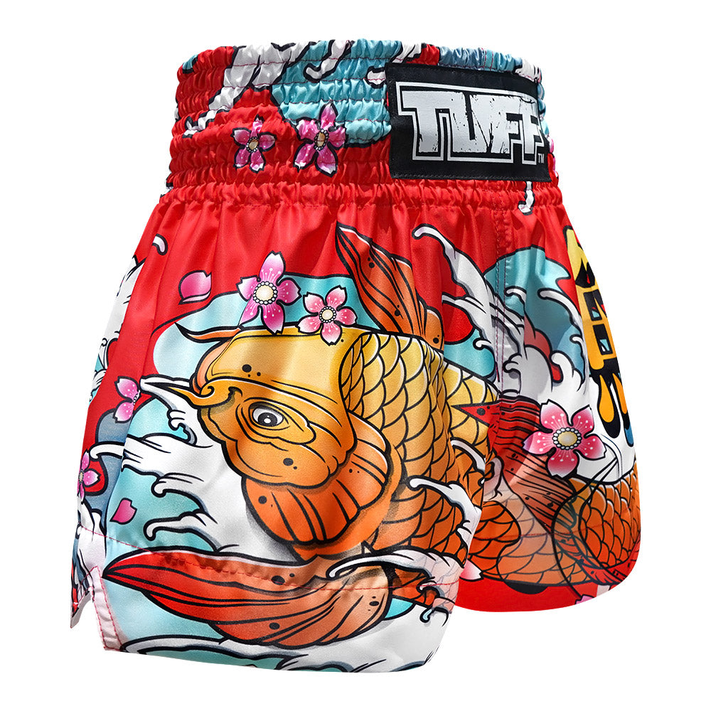 TUFF Muay Thai Shorts Red Japanese Koi Fish