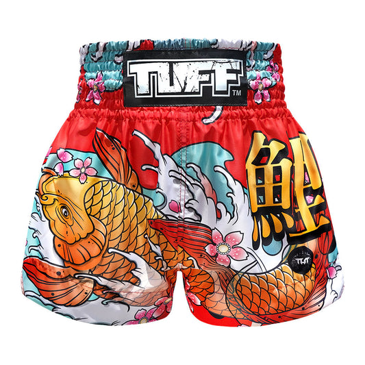 TUFF Muay Thai Shorts Red Japanese Koi Fish