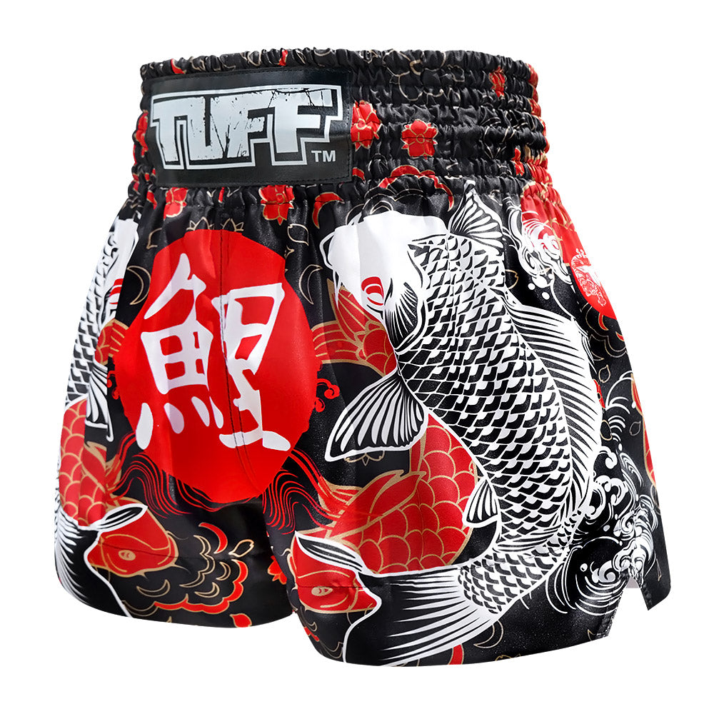 TUFF Muay Thai Shorts Black Japanese Koi Fish