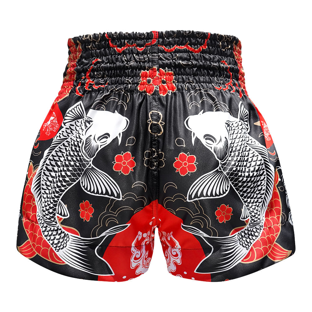 TUFF Muay Thai Shorts Black Japanese Koi Fish