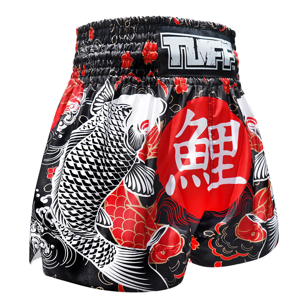 TUFF Muay Thai Shorts Black Japanese Koi Fish