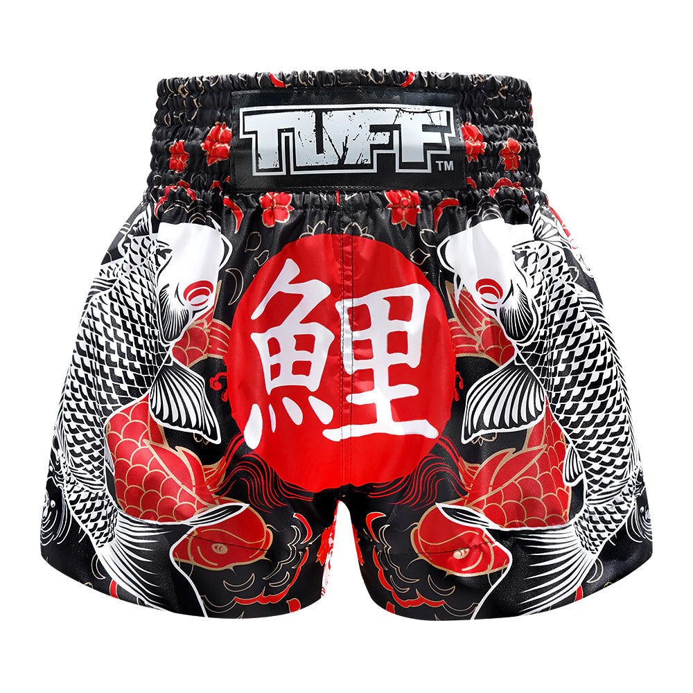 TUFF Muay Thai Shorts Black Japanese Koi Fish