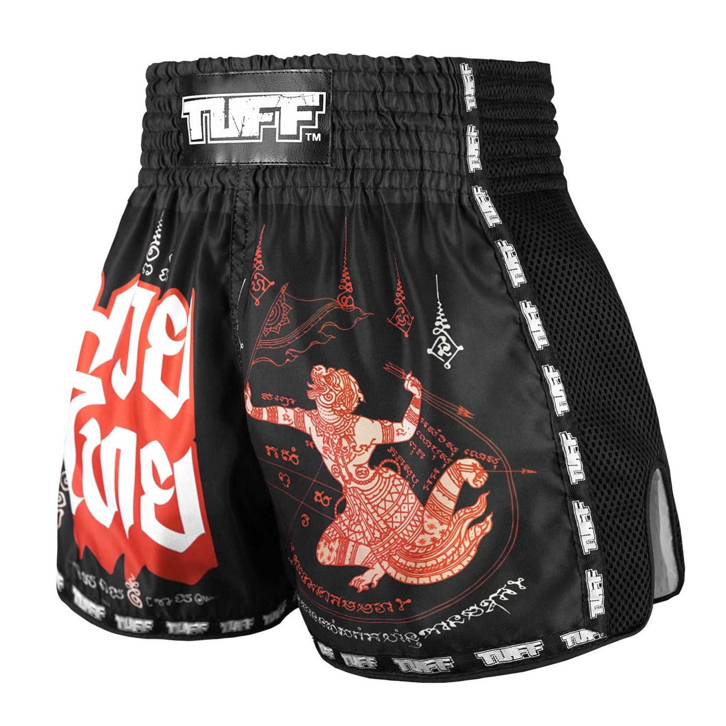 TUFF Muay Thai Boxing Shorts Retro Style Hanuman Flying Raising The Flag