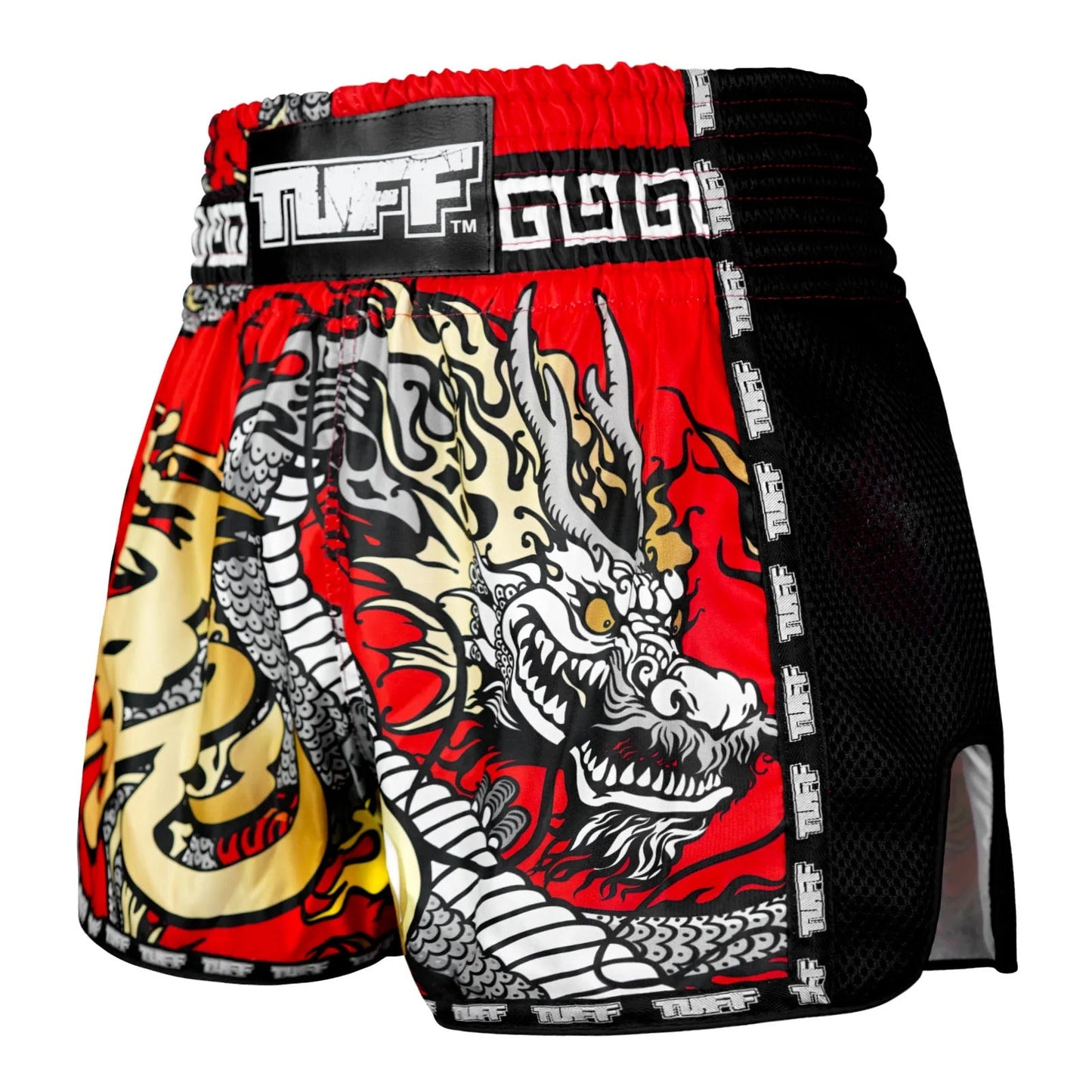 TUFF Muay Thai Boxing Shorts Retro Style Red Chinese Dragon