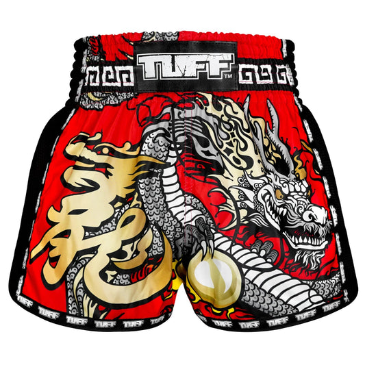 TUFF Muaythai Shorts Retro Style Red Chinese Dragon