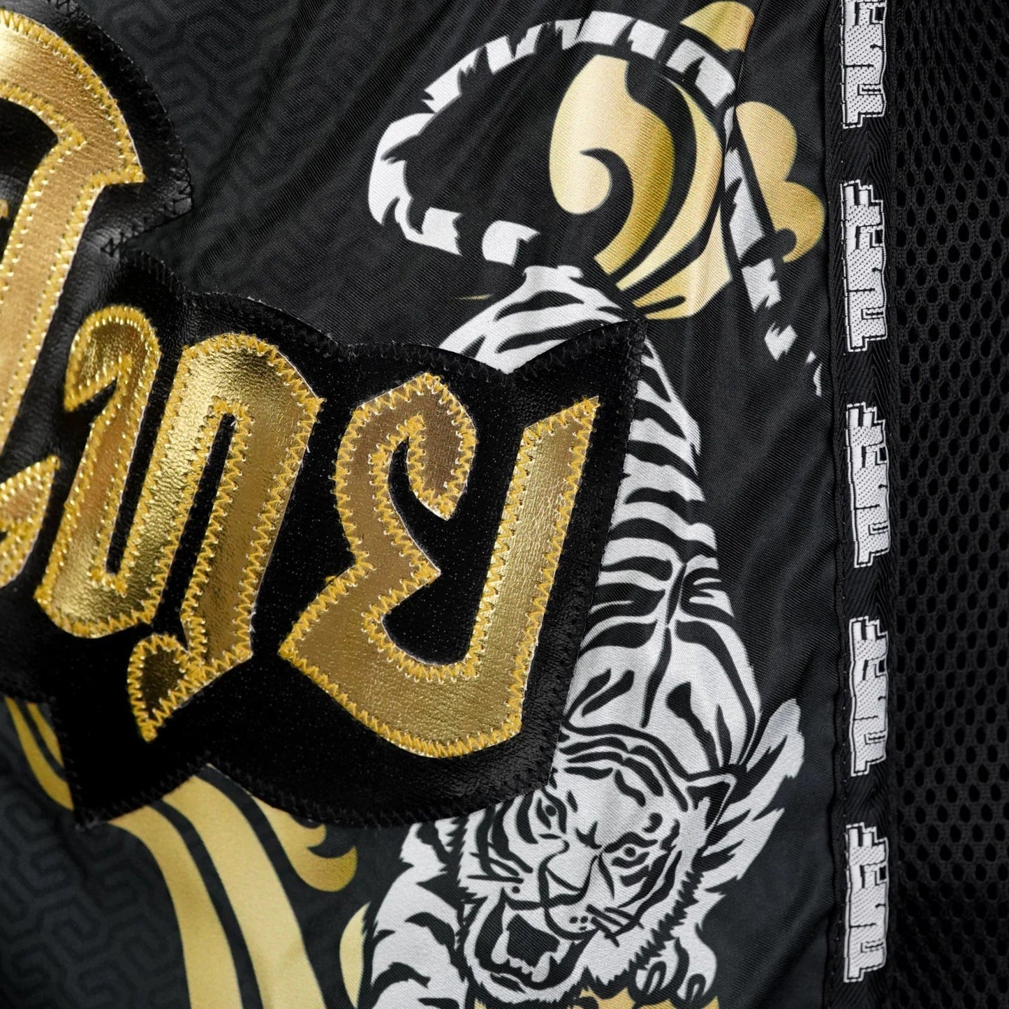 TUFF Muay Thai Boxing Shorts Retro Style Black Twin Tiger