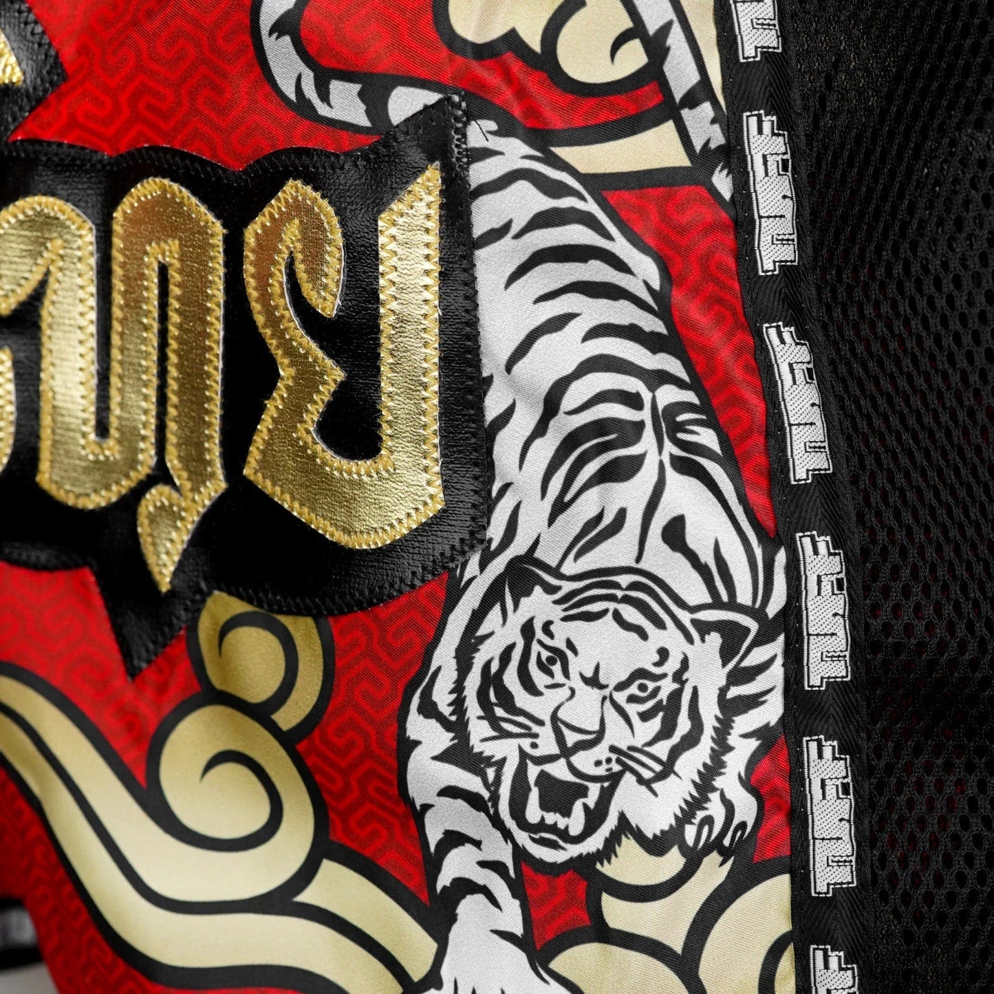 TUFF Muay Thai Boxing Shorts Retro Style Red Twin Tiger