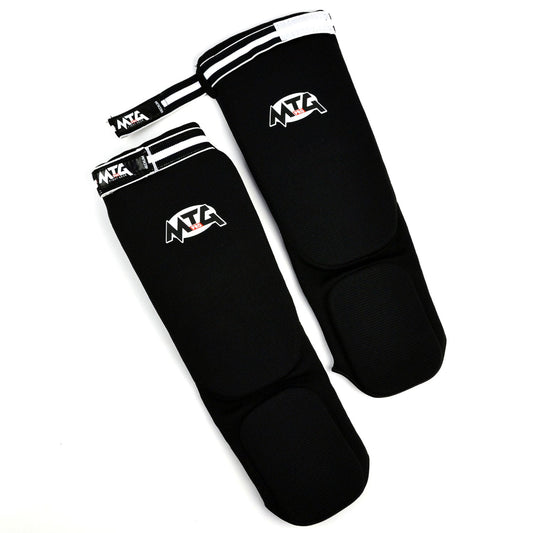 MTG Pro Muay Thai Boxing Elastic Shin Pads Black