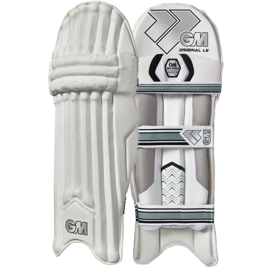 Gunn & Moore GM Cricket Original Limited Edition batting pads, white protective cricket gear with branding and adjustable straps